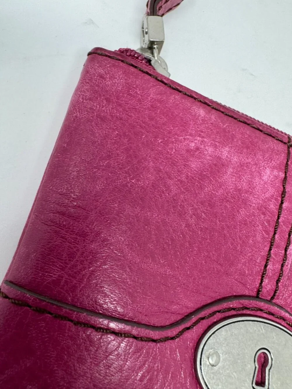 Fossil Magenta Pink Genuine Leather Coin Purse ID Wallet